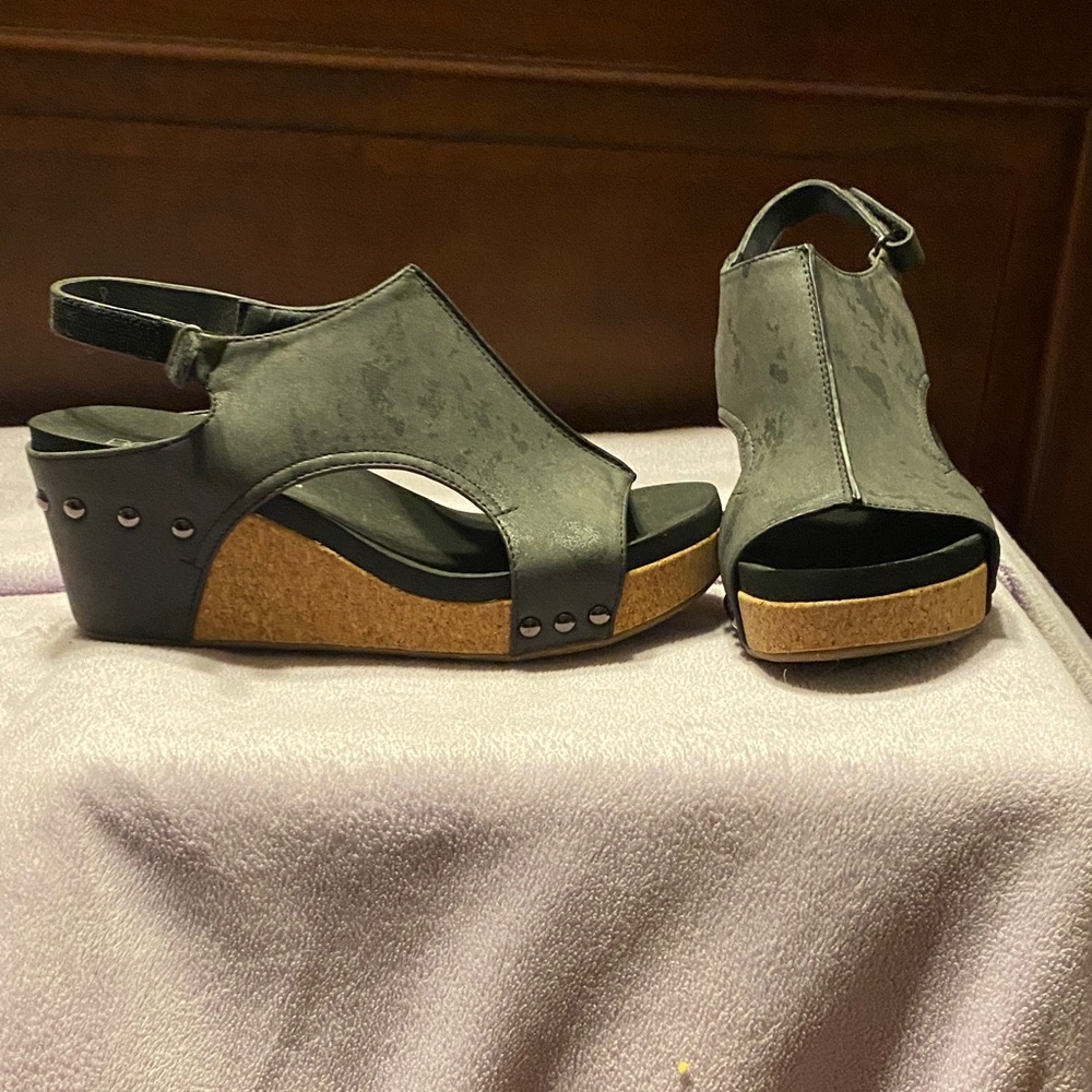 Corkys Black and Tan Wedge Sandals